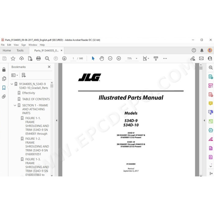 JLG Telehandler 534D-10 spare parts manual