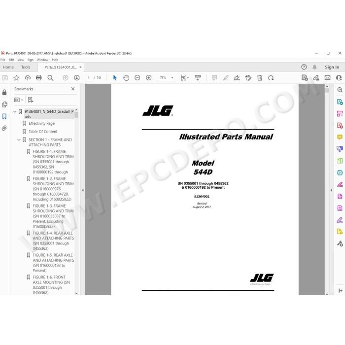 JLG Telehandler 544D spare parts manual