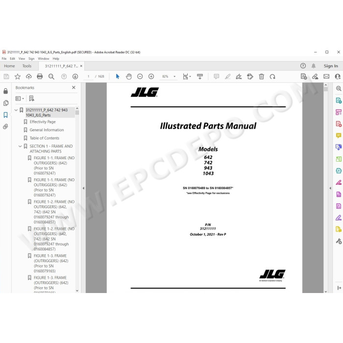 JLG Telehandler 642 spare parts manual