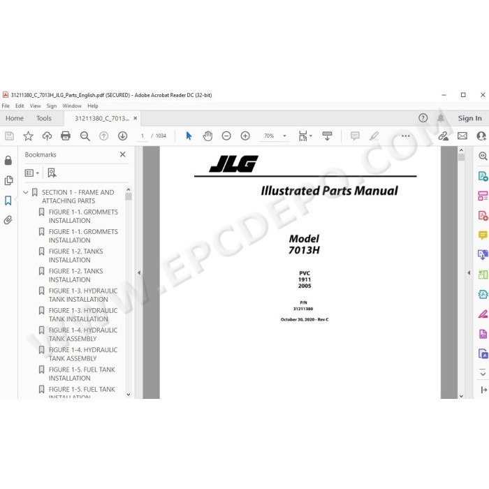 JLG Telehandler 7013H spare parts manual