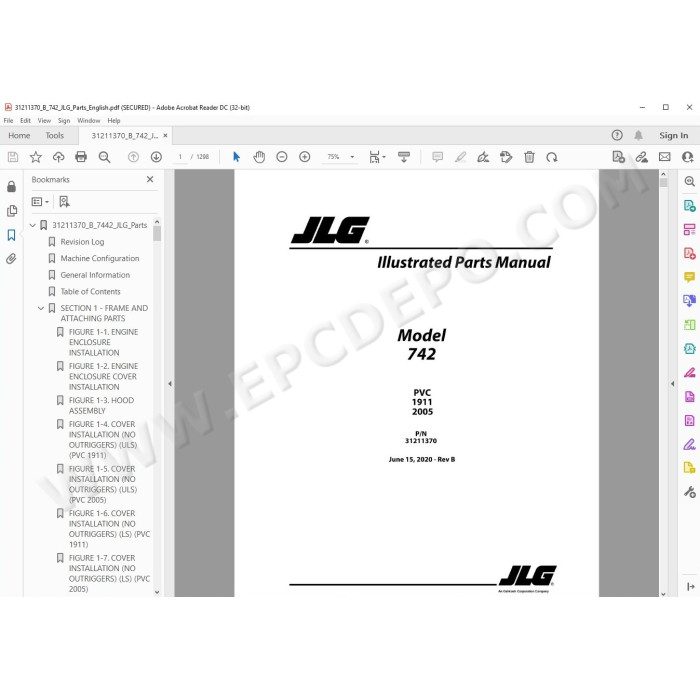 JLG Telehandler 742 spare parts manual