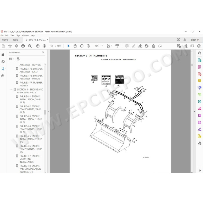 JLG Telehandler 742 spare parts manual