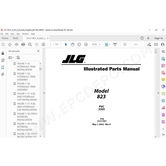 JLG Telehandler 823 spare parts manual
