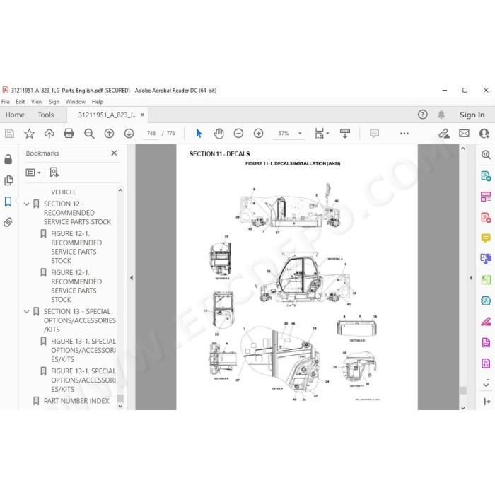 JLG Telehandler 823 spare parts manual