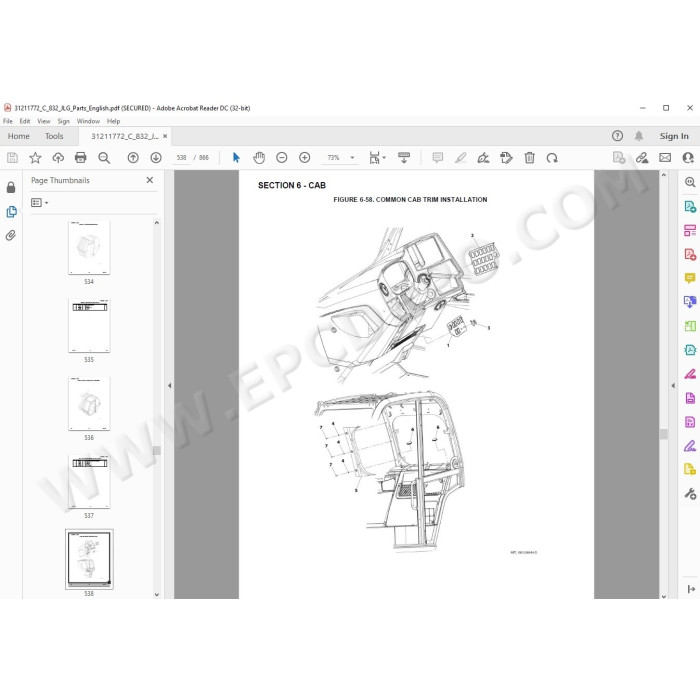 JLG Telehandler 832 spare parts manual