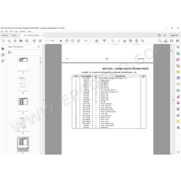 JLG Telehandler 925 spare parts manual