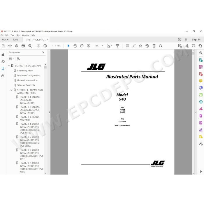 JLG Telehandler 943 spare parts manual