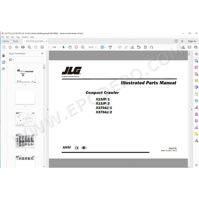 JLG Compact Crawler Boom X13JP spare parts manual