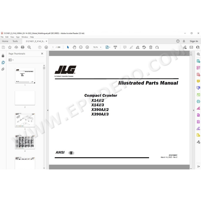JLG Compact Crawler Boom X14J spare parts manual