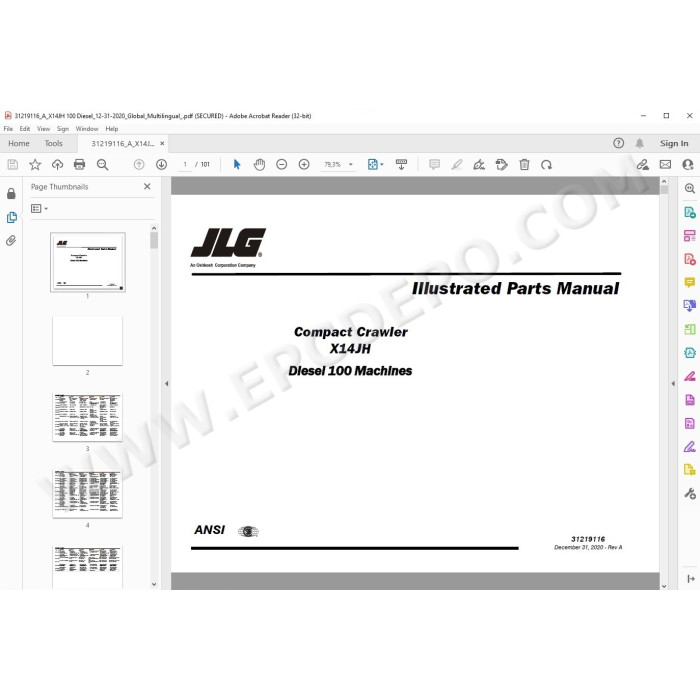 JLG Compact Crawler Boom X14JH spare parts manual
