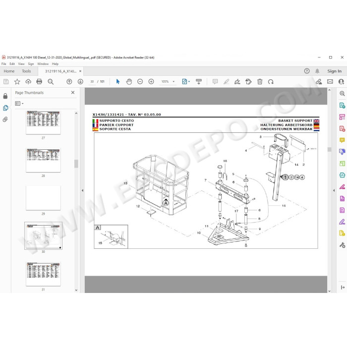 JLG Compact Crawler Boom X14JH spare parts manual