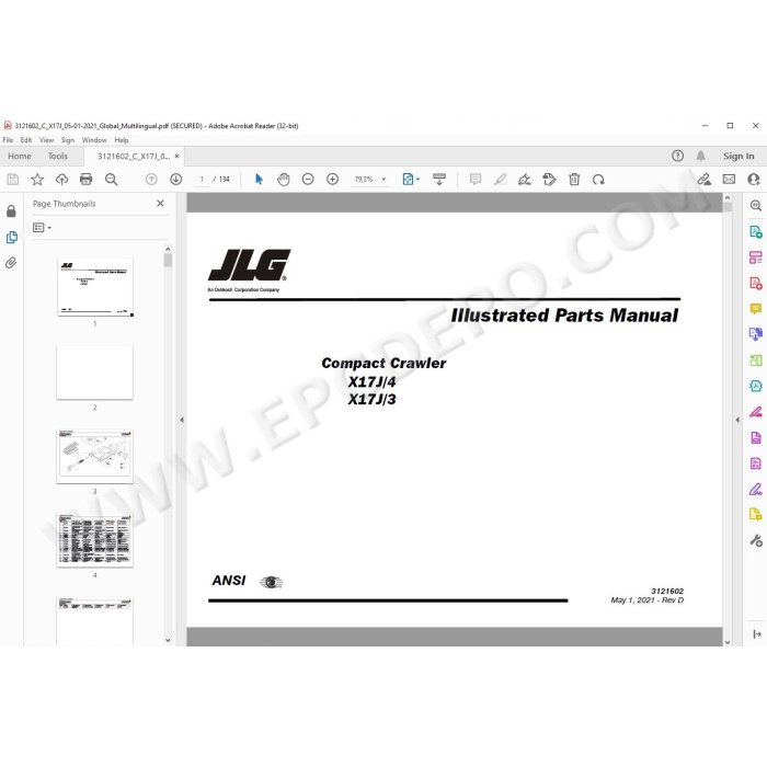 JLG Compact Crawler Boom X17J spare parts manual