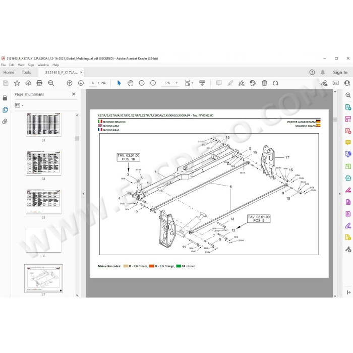JLG Compact Crawler Boom X17JP spare parts manual
