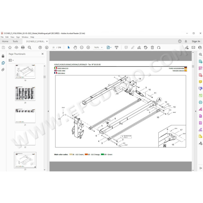 JLG Compact Crawler Boom X19J spare parts manual