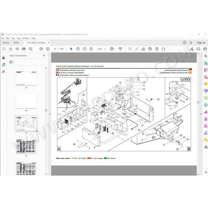 JLG Compact Crawler Boom X19J spare parts manual