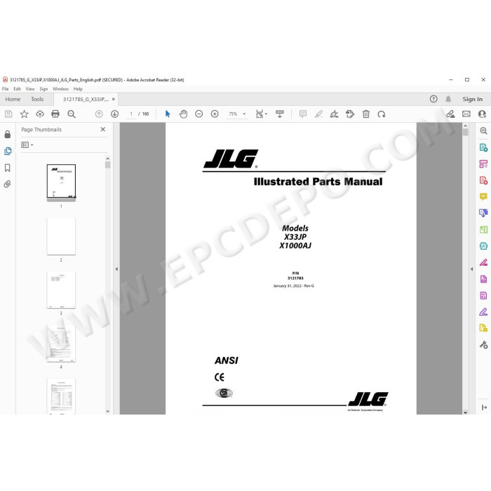 JLG Compact Crawler Boom X33JP spare parts manual