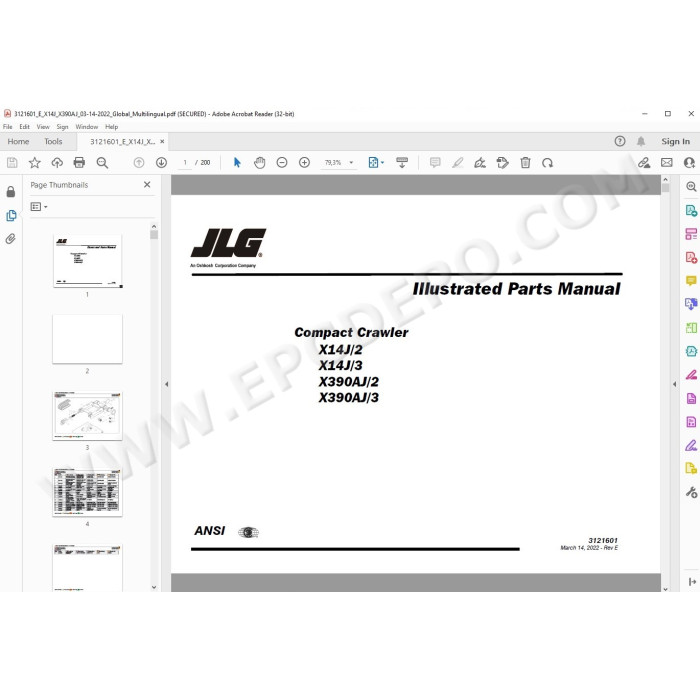 JLG Compact Crawler Boom X390AJ spare parts manual