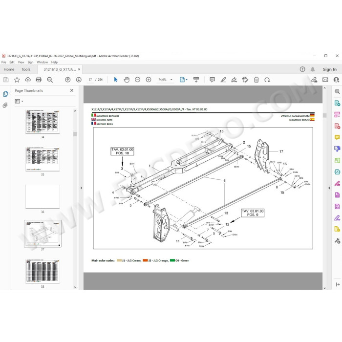JLG Compact Crawler Boom X500AJ spare parts manual