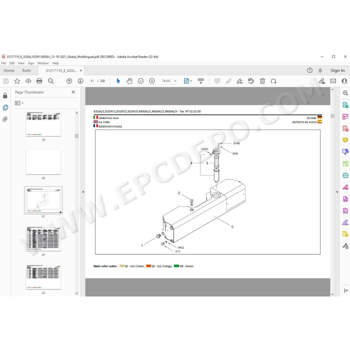 JLG Compact Crawler Boom X600AJ spare parts manual