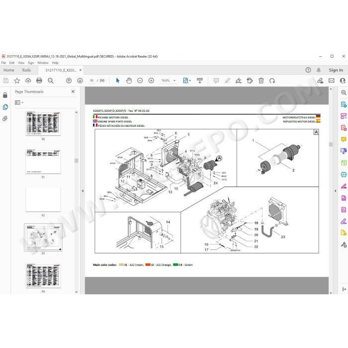 JLG Compact Crawler Boom X600AJ spare parts manual