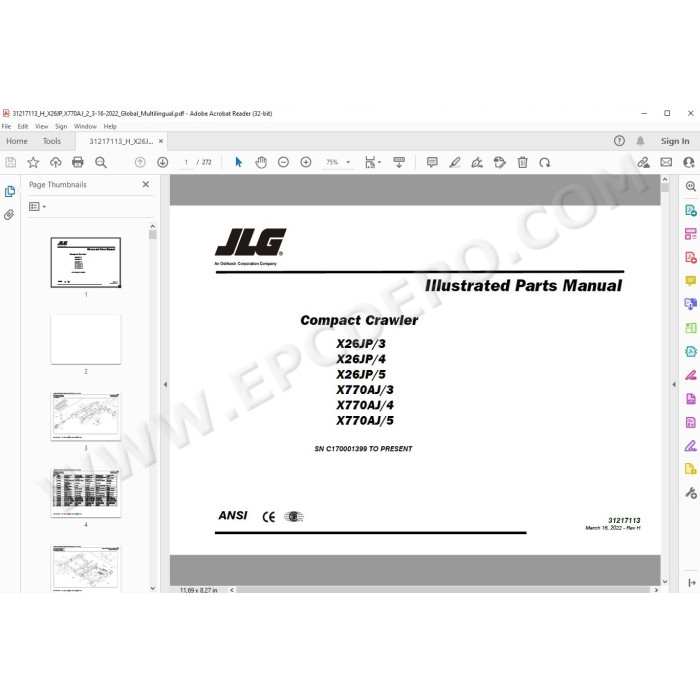 JLG Compact Crawler Boom X770AJ spare parts manual