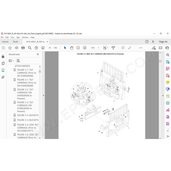 JLG Telehandler G10-43A spare parts manual