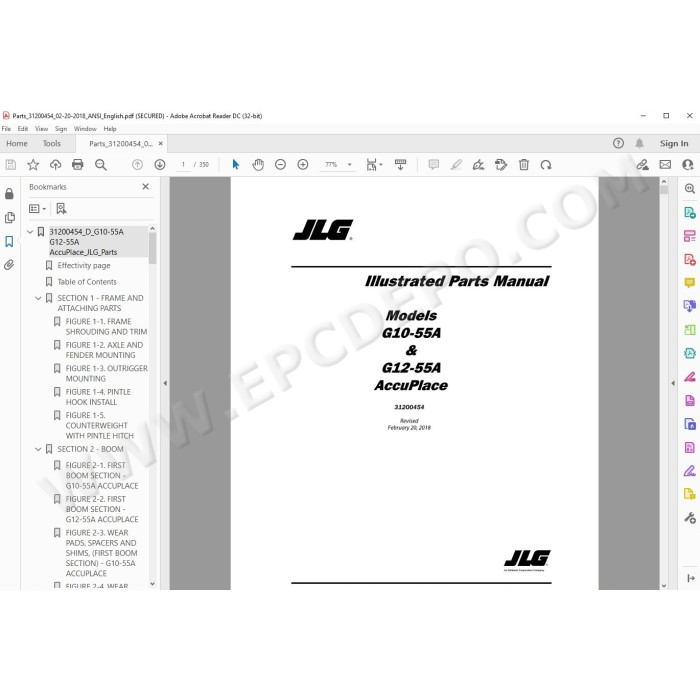 JLG Telehandler G10-55A G12-55A spare parts manual