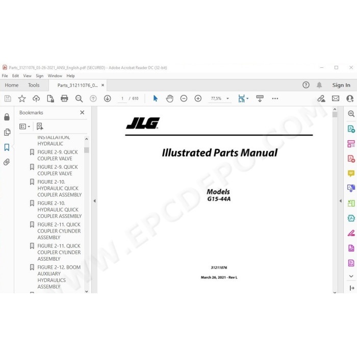 JLG Telehandler G15-44A spare parts manual
