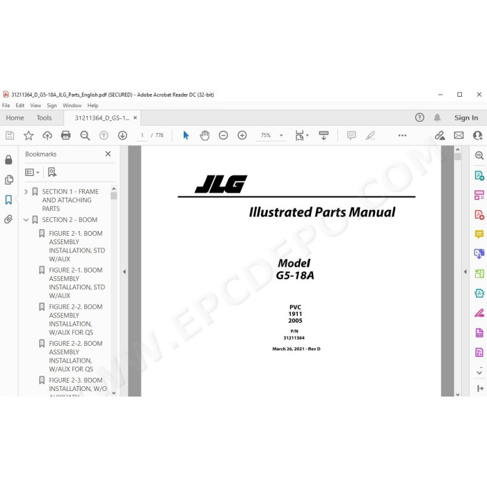 JLG Telehandler G5-18A spare parts manual
