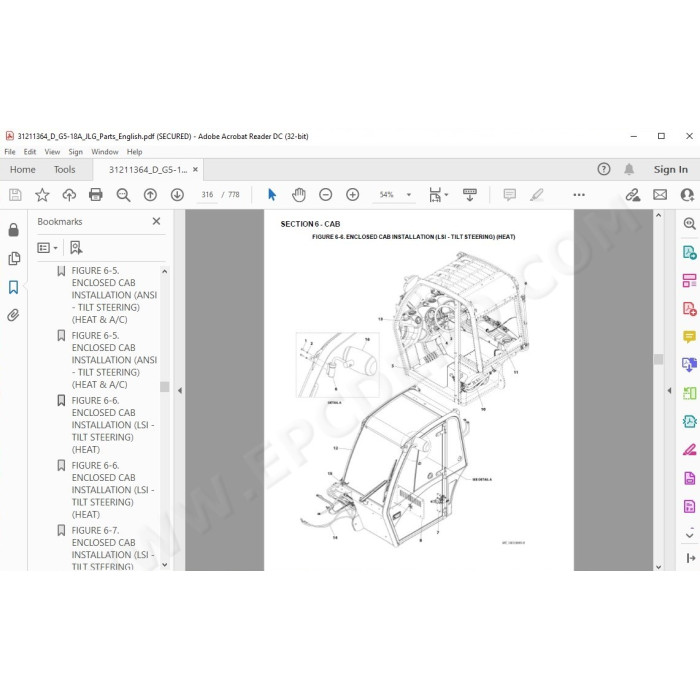 JLG Telehandler G5-18A spare parts manual