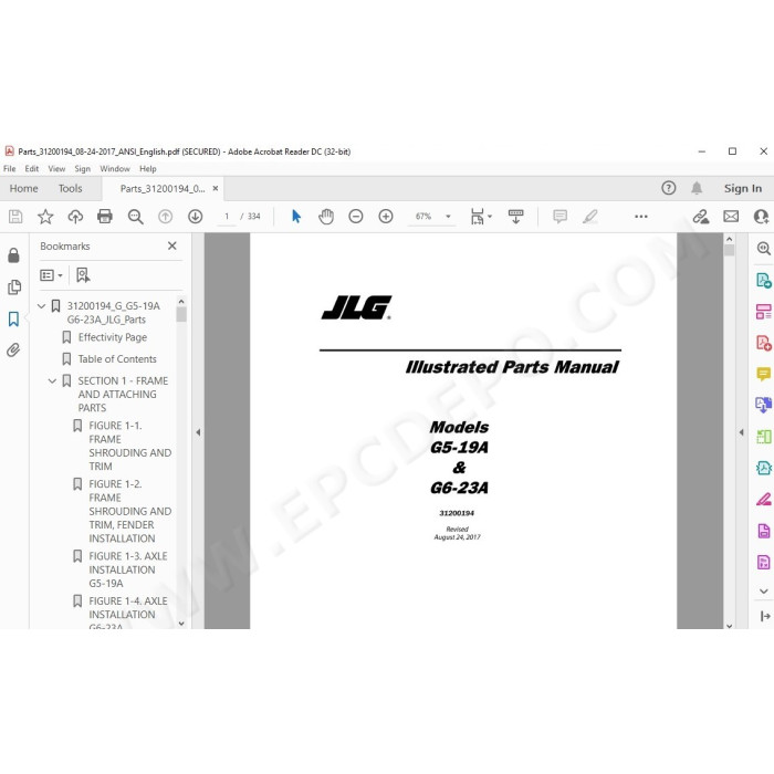 JLG Telehandler G5-19A spare parts manual
