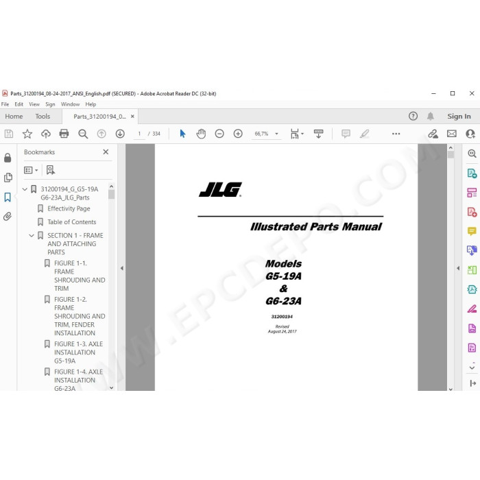 JLG Telehandler G6-23A spare parts manual
