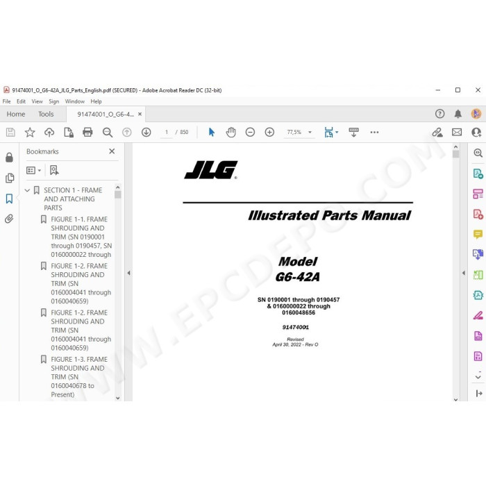 JLG Telehandler G6-42A spare parts manual