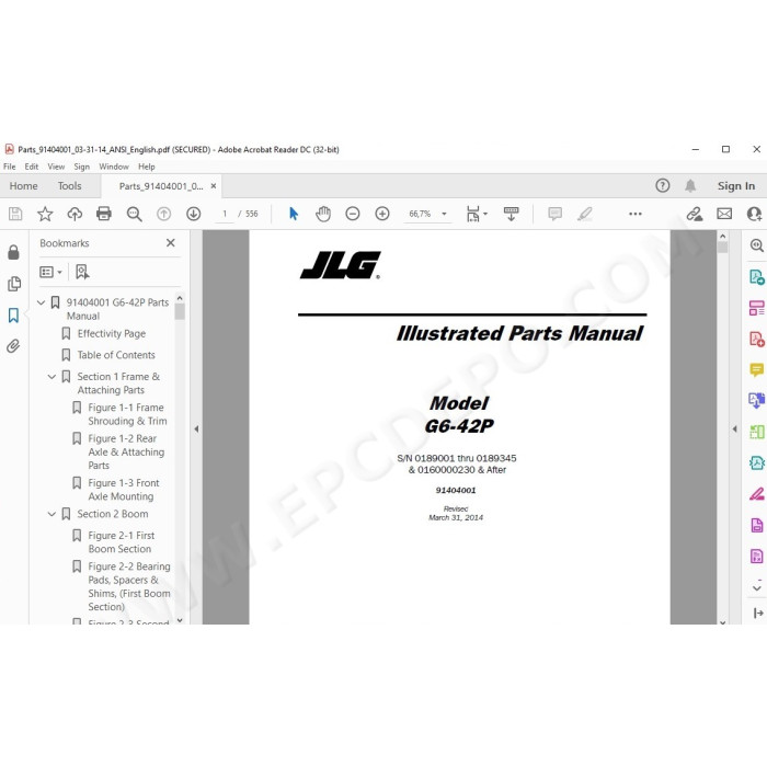 JLG Telehandler G6-42P spare parts manual