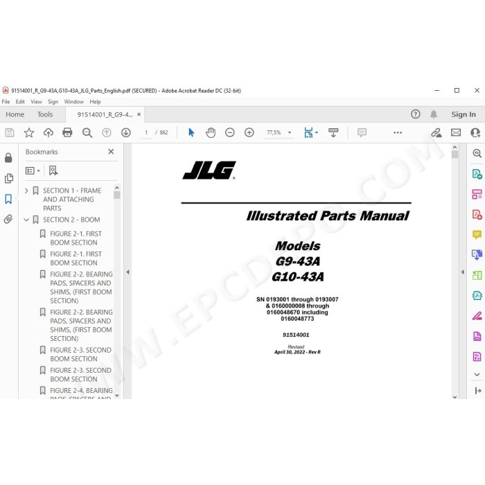 JLG Telehandler G9-43A spare parts manual