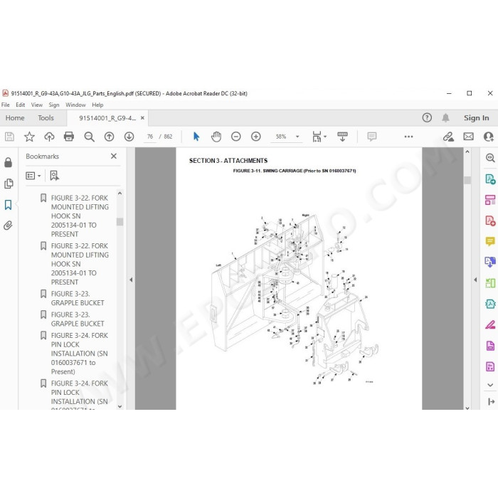 JLG Telehandler G9-43A spare parts manual