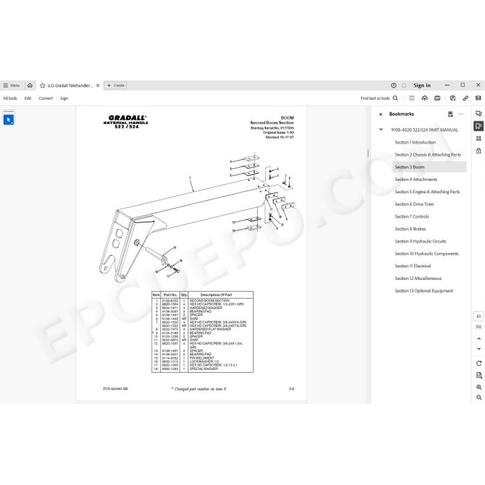 JLG Gradall Telehandler 522 524 spare parts manual