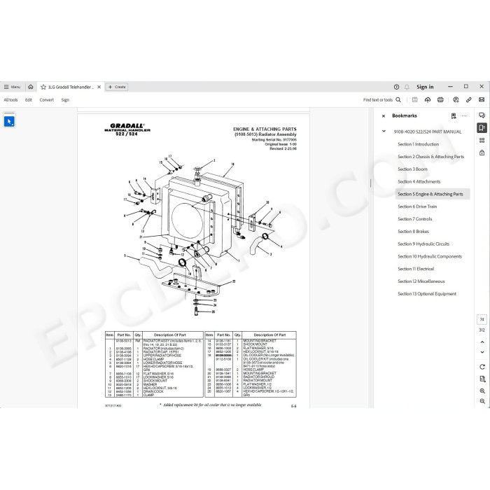 JLG Gradall Telehandler 522 524 spare parts manual