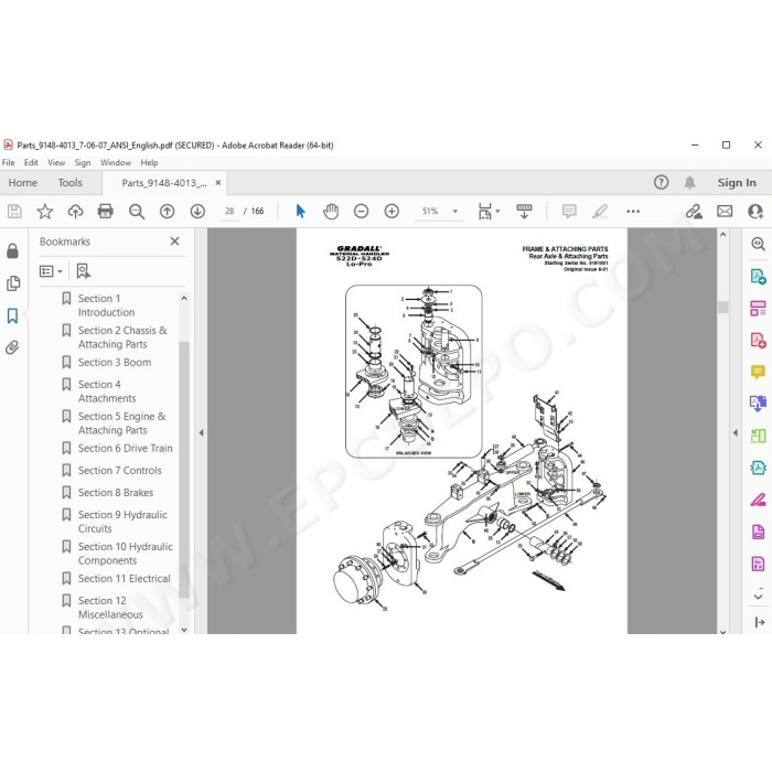 JLG Gradall Telehandler 522D 524D LoPro spare parts manual