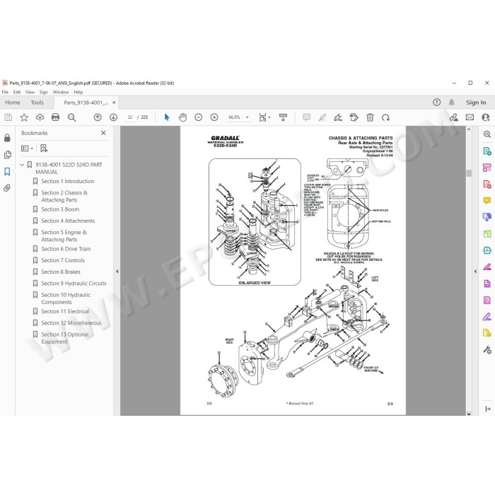 JLG Gradall Telehandler 522D 524D spare parts manual