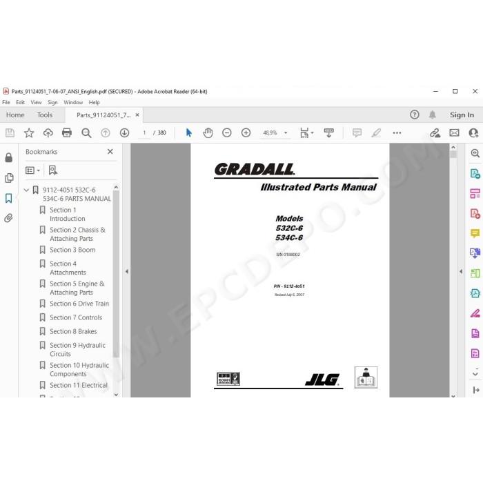 JLG Gradall Telehandler 532C-6 534C-6 spare parts manual