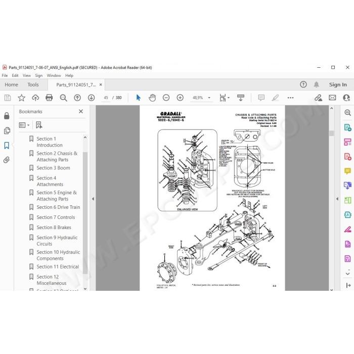 JLG Gradall Telehandler 532C-6 534C-6 spare parts manual