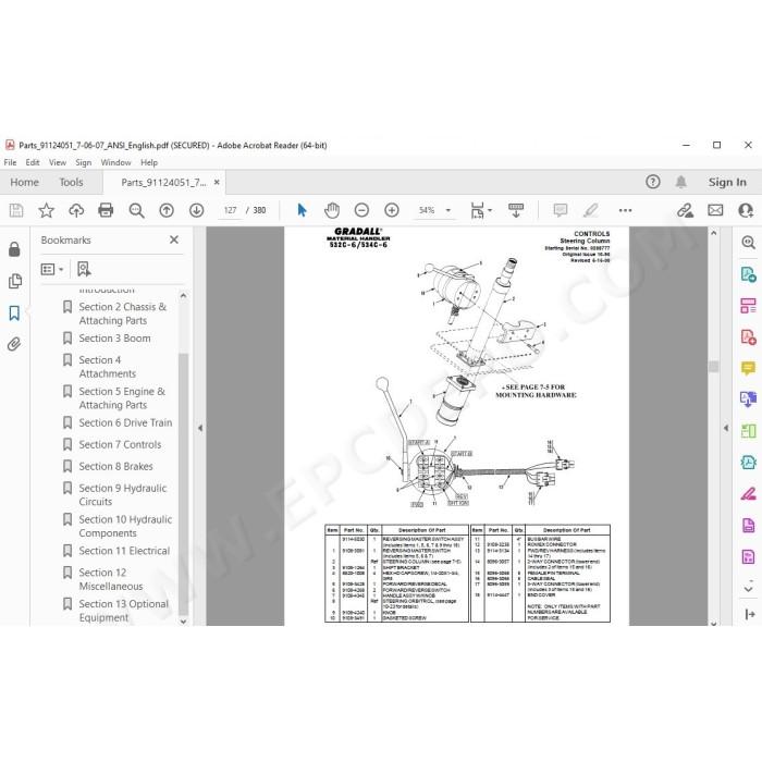 JLG Gradall Telehandler 532C-6 534C-6 spare parts manual