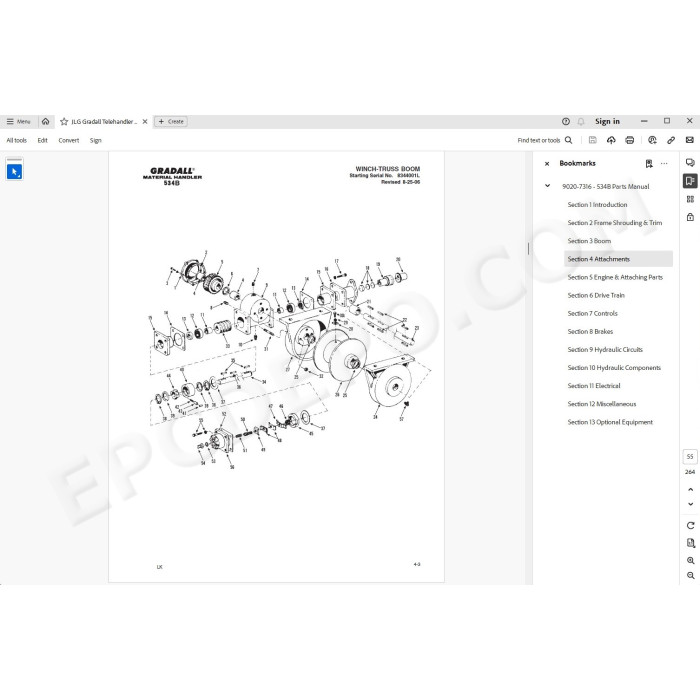 JLG Gradall Telehandler 534B-6 534B-8 spare parts manual