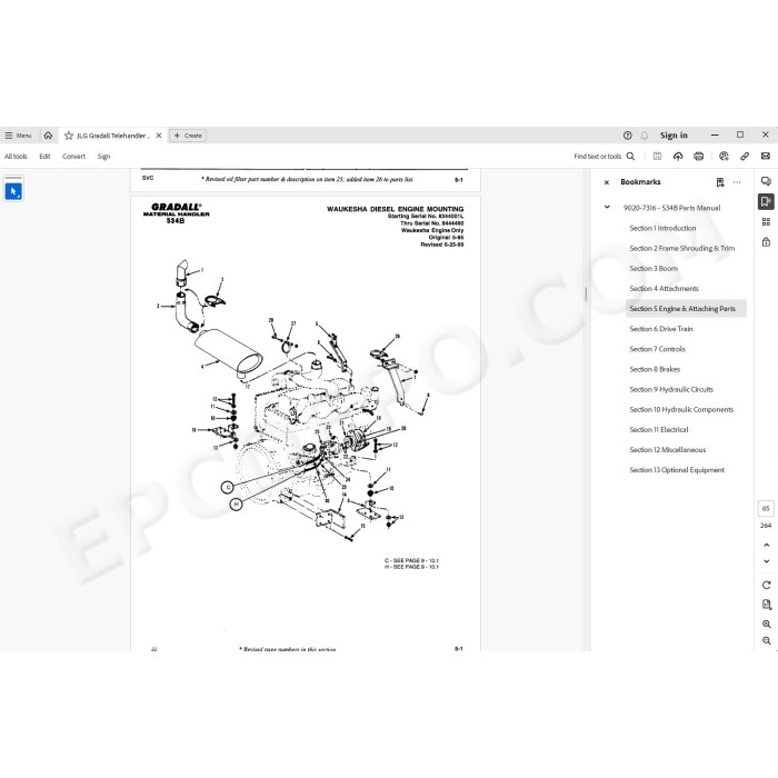 JLG Gradall Telehandler 534B-6 534B-8 spare parts manual