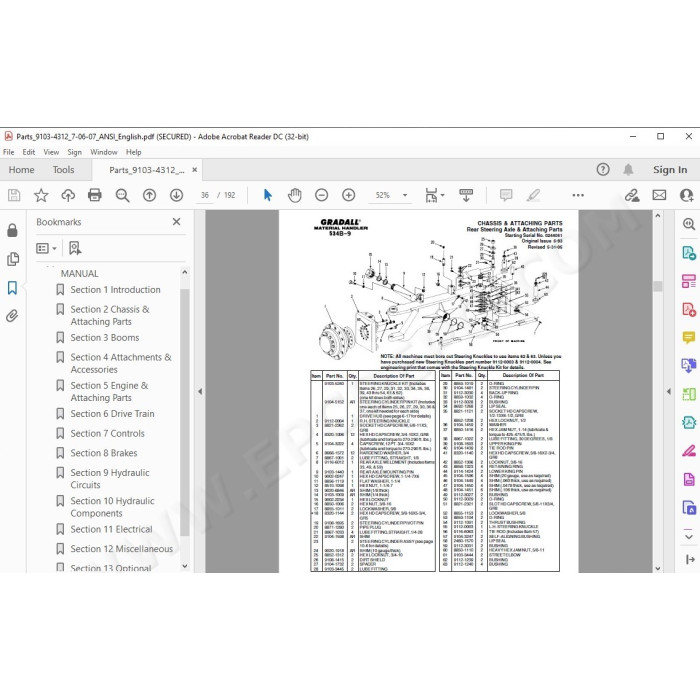 JLG Gradall Telehandler 534B-9 spare parts manual