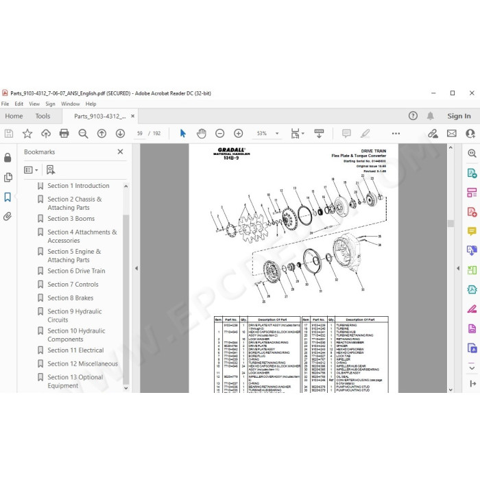 JLG Gradall Telehandler 534B-9 spare parts manual