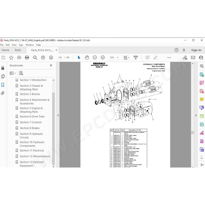 JLG Gradall Telehandler 534B-9 spare parts manual