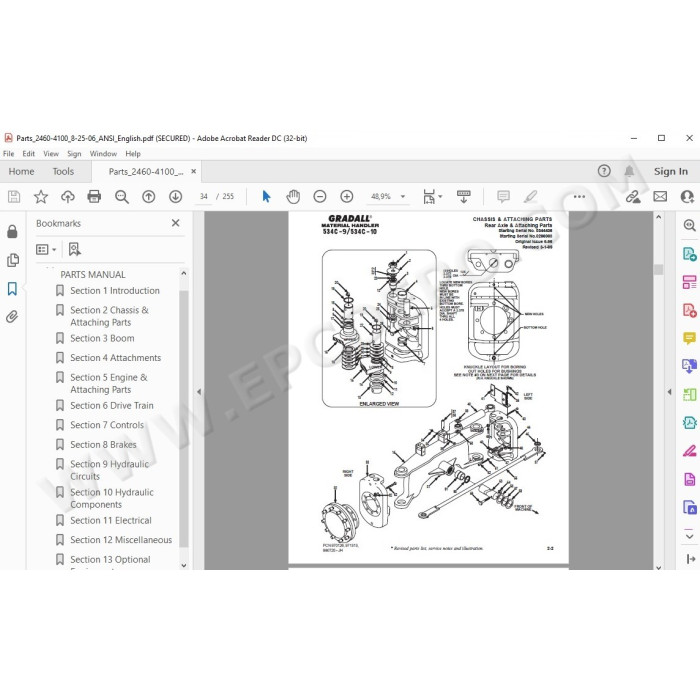 JLG Gradall Telehandler 534C-9 534C-10 spare parts manual