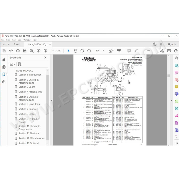 JLG Gradall Telehandler 534C-9 534C-10 spare parts manual